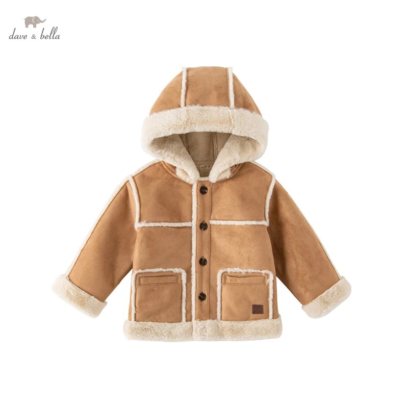 

Dave Bella Autumn Winter Kids Coats Children Casual Khaki Hooded Clothes Baby Boy Girls Warm Plush Outerwear Jackets DB4223579