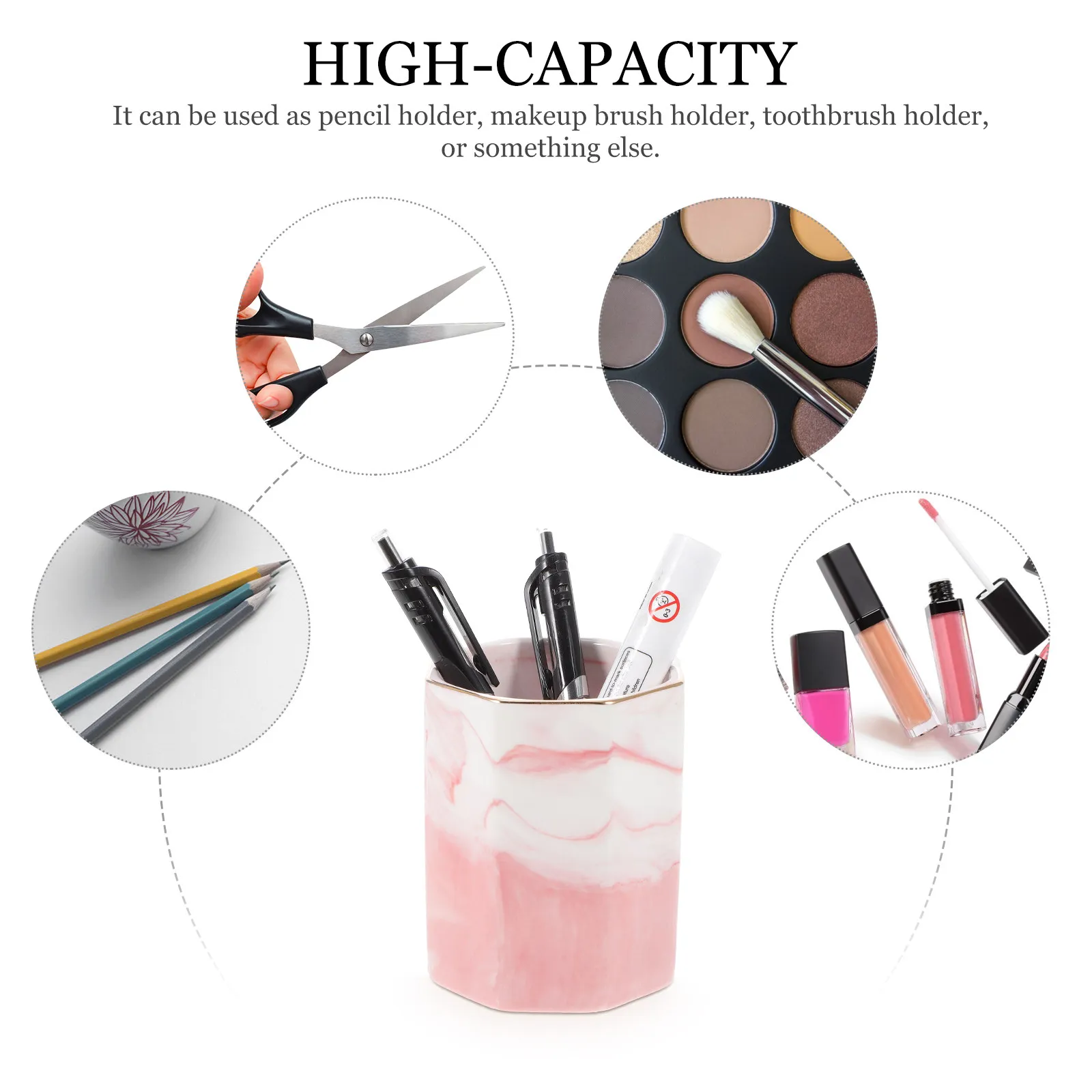 Elegant Marble Pen Holder Smooth Polished Texture Desktop Pencil Cup Makeup Brush Holder for Office Friends Gift
