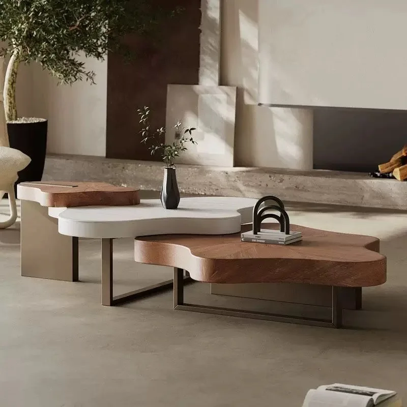 Cloud Shaped Walnut Color Block Eco-Friendly Modern Coffee Table with DIY Modular Design Artistic Living Room Centerpiece