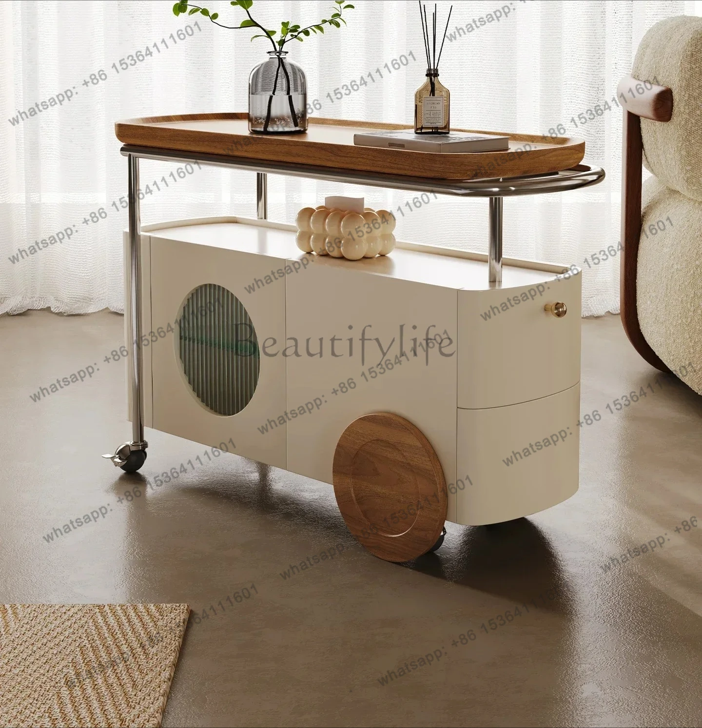 LX movable small tea cart, a few cream wind hand-pushed balconies on the side of the sofa study personalizedSSS