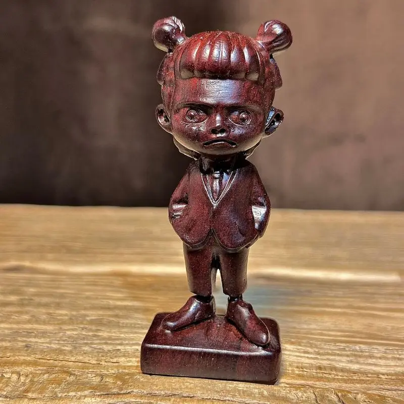 National Tide Ebony wood carving Nezha, the Third Prince, wooden cartoon cute creative suit Nezha home desktop ornament