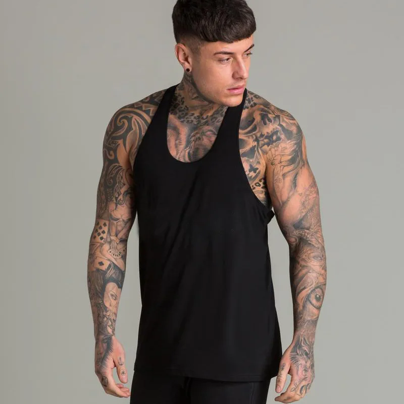 Mens Casual Fashion Tank Top Gym Fitness Workout Cotton Sleeveless Shirt Summer Clothing Male Extend Long Singlet Hip Hop Vest