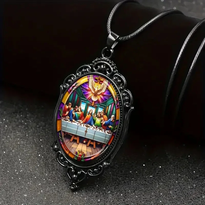 1 Fashionable and Elegant Final Dinner Pattern Black Framed Glass Necklace Romantic Gift Accessory Manufacturer Wholesale