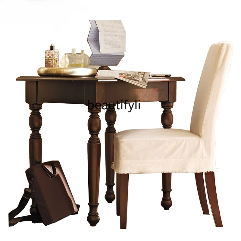 American-Style Solid Wood Small Apartment Desk Desk Bedroom Simple Home Small Bedside Desk