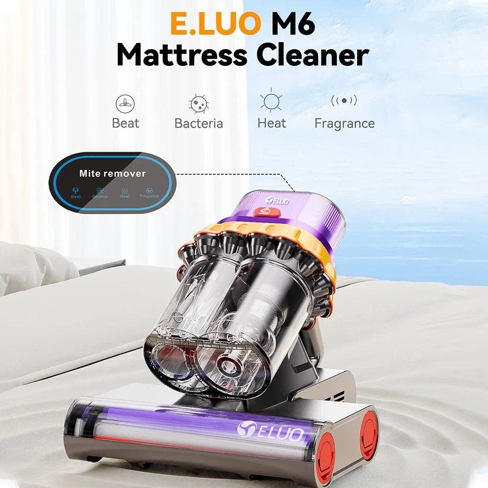 E.LUO Bettstaubsauger 400 W 18 kPa mit UV- und Ultraschall- und Hochheizung, vielseitige Handstaubsauger für Bett, Sofa, Couch, Kinderbett
