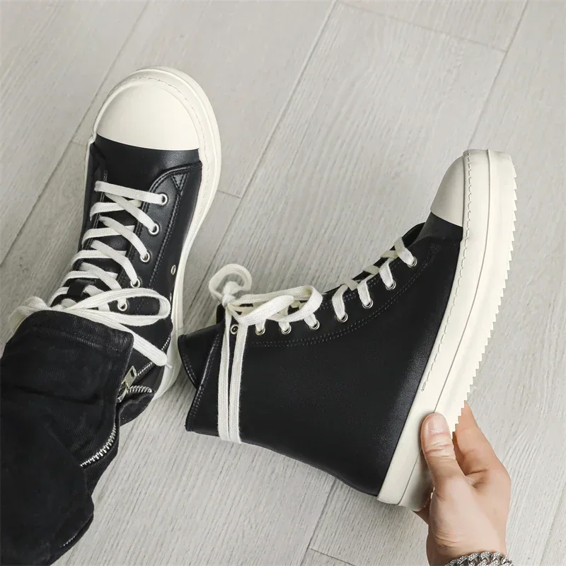 2024 Cross Border New Thick Sole High Top Couple Shoes Side Zipper Canvas Lace Up To Increase Leisure Student Matcake Shoes Tide