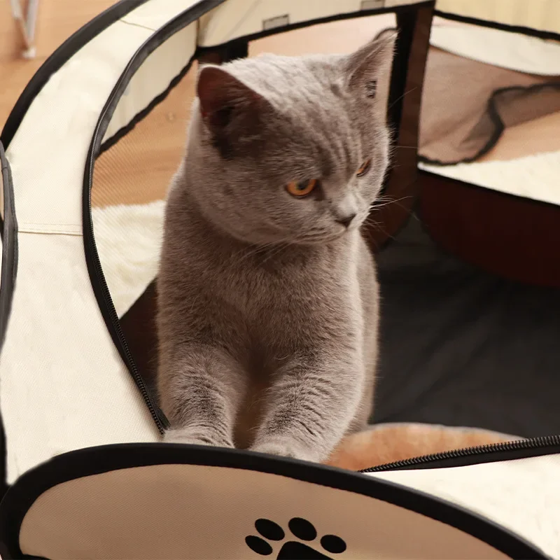 Foldable Pet Tent Kennel Cat Delivery Room Octagonal Fence Puppy Shelter Detachable Summer Pet Tent Outdoor Cat Cage Dog Fences