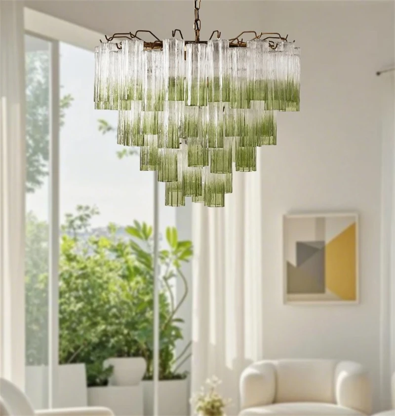 ModernTransparent Gradient Green Glass Chandeiers Luxury Vintage Home Hanging Lamps for Ceiling Living Room Kitchen Dining Room