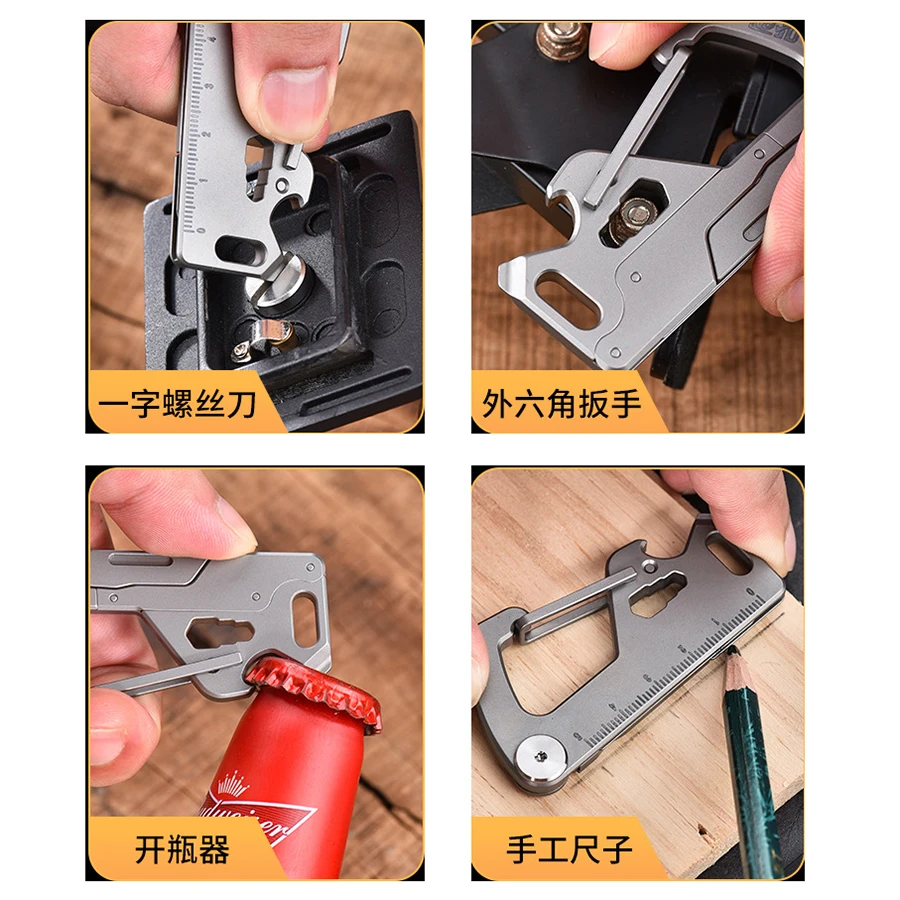 Imagem -03 - Titanium Liga Chaveiro Faca Masculina Lâmina Destacável Régua Multifuncional Abridor de Garrafas Car Key Latch Utility Knife No. 24