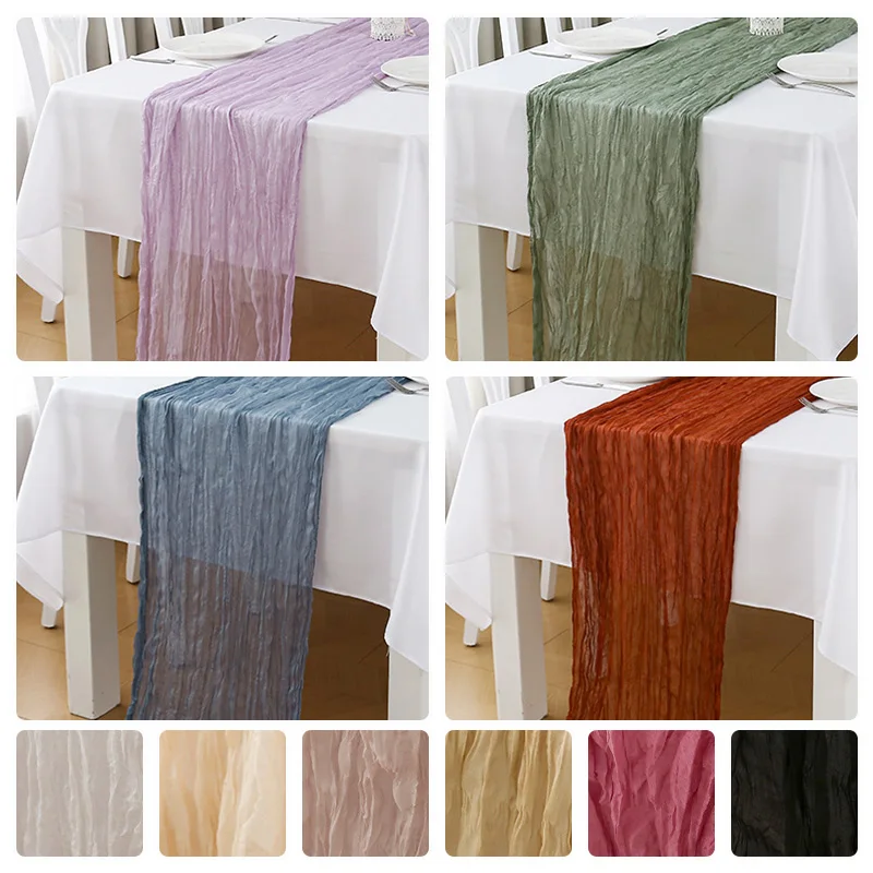 180/300/400cm Cheese Gauze Table Runner Boho Rustic Gauze Lavender Purple Table Runner Wedding Bridal Shower Birthday Decoration