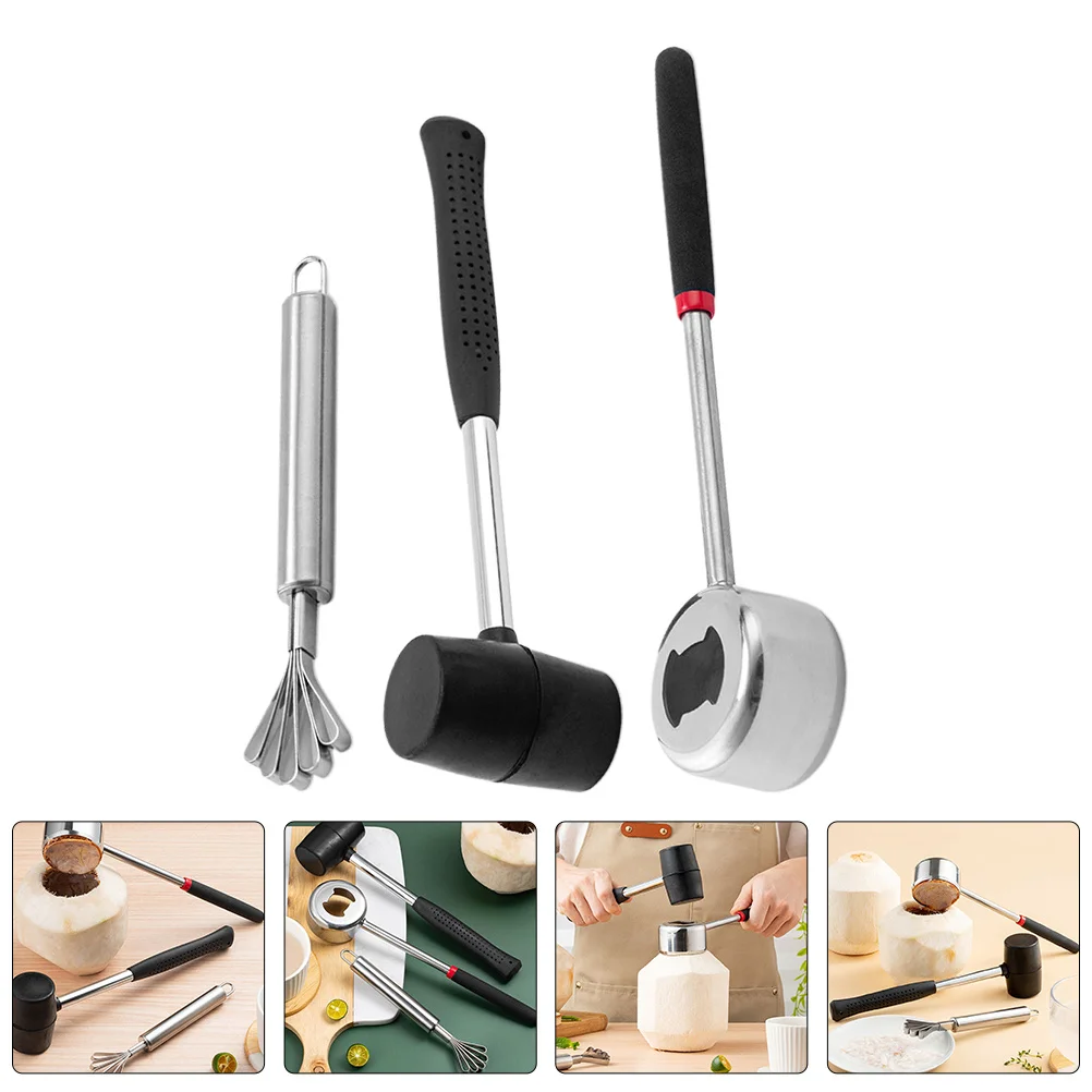 

1Set Coconuts Opening Tool Stainless Steel Coconut Shell Breaker Hammer Scraper Lightweight Kitchen Gadget for Home