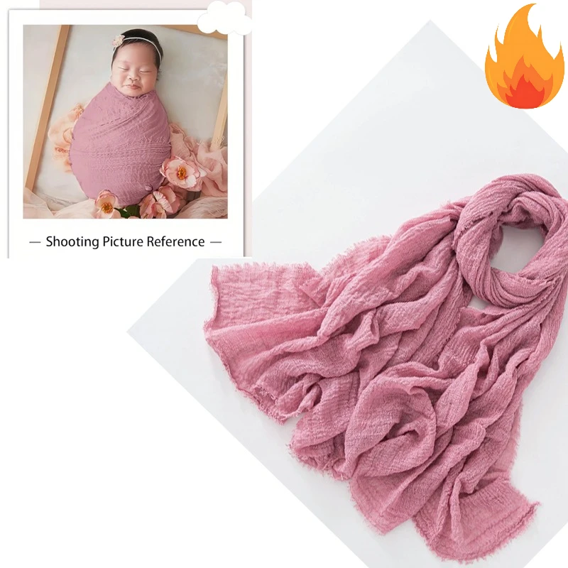Photographer's Newborn Swaddle & Prop - Stretchy Cotton Hemp Fringed Wrap,Ripple Texture Baby Blanket Safe Posing Cozy Swaddling