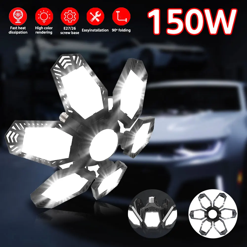 6 لوحات LED أضواء المرآب مع E26/E27 سقف متجر العمل Lamp180W 16000 التجويف AC220V 110V لمبة لورشة العمل الإضاءة الصناعية