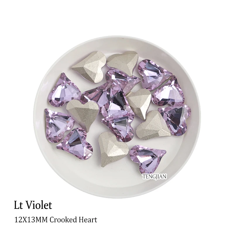 Hot 12x13MM Crooked Heart Pointed Bottom Rhinestone K9Glass Manicure Crystal Nail Art Rhinestone Stone 3D DIY Decoration Diamond