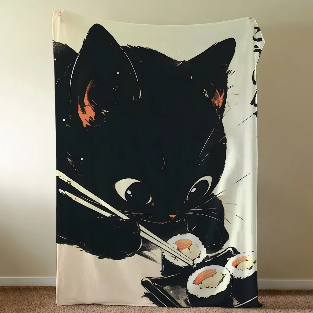 Blanket Throw Black Super Cosy Plush Living Room Sofa Childish Birthday Cat Gifts