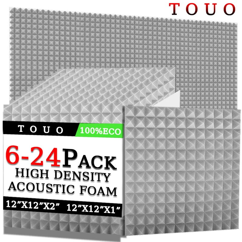 

TOUO 6/12/24 Pcs Acoustic Foam Drum Room acoustic treatment Pyramid Sponge Pad Sound Insulation Sound Absorbing Treatment