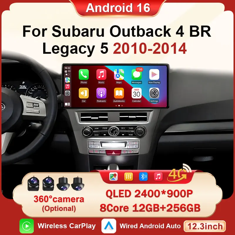 2K QLED Touch Screen Android 16 For Subaru Outback 4 BR Legacy 5 2010-2014 LHD Car Radio Audio Video Multimedia Player GPS Navi