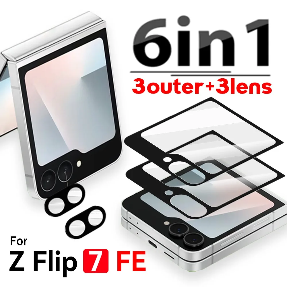 

6 в 1 для Samsung Galaxy Z Flip 7FE закаленное стекло внешняя защитная пленка для экрана HD задняя линза для телефона пленки полное покрытие для Z Flip 7 FE