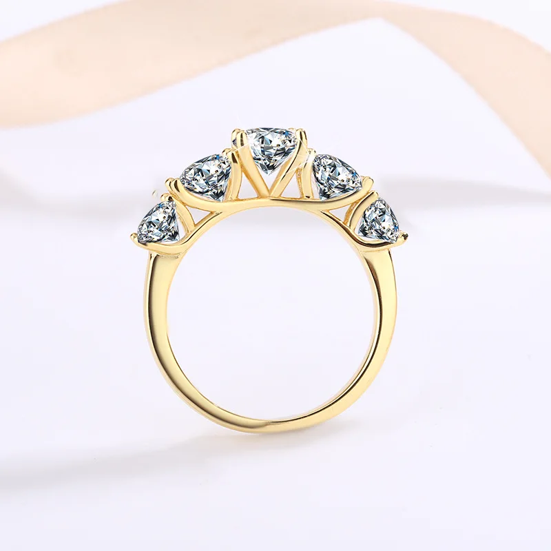 

18k Plated 3.6CT All Moissanite Rings for Women 5 Stones Sparkling Diamond Wedding Band S925 Sterling Silver Jewelry GRA