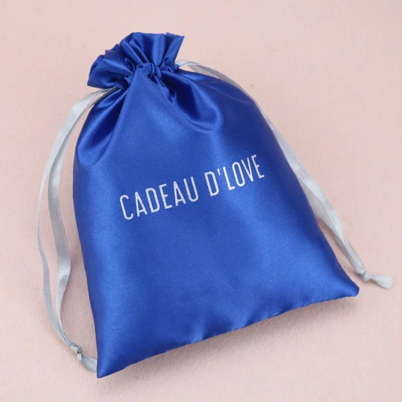 Satin Gift Bags Silk Drawstring Pouch Packing Jewelry Hair Cosmetic Wedding Party Candy Storage Custom Sachet Print Logo 50PCS