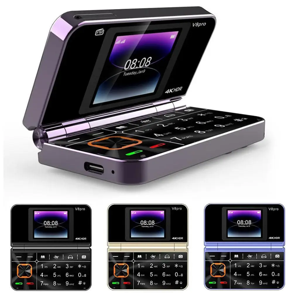 

Мини-складной раскладной телефон V8 Pro 2G для пожилых людей с большими кнопками, фонариком и многоязычной поддержкой, двумя SIM-картами, двойным режимом ожидания 2G