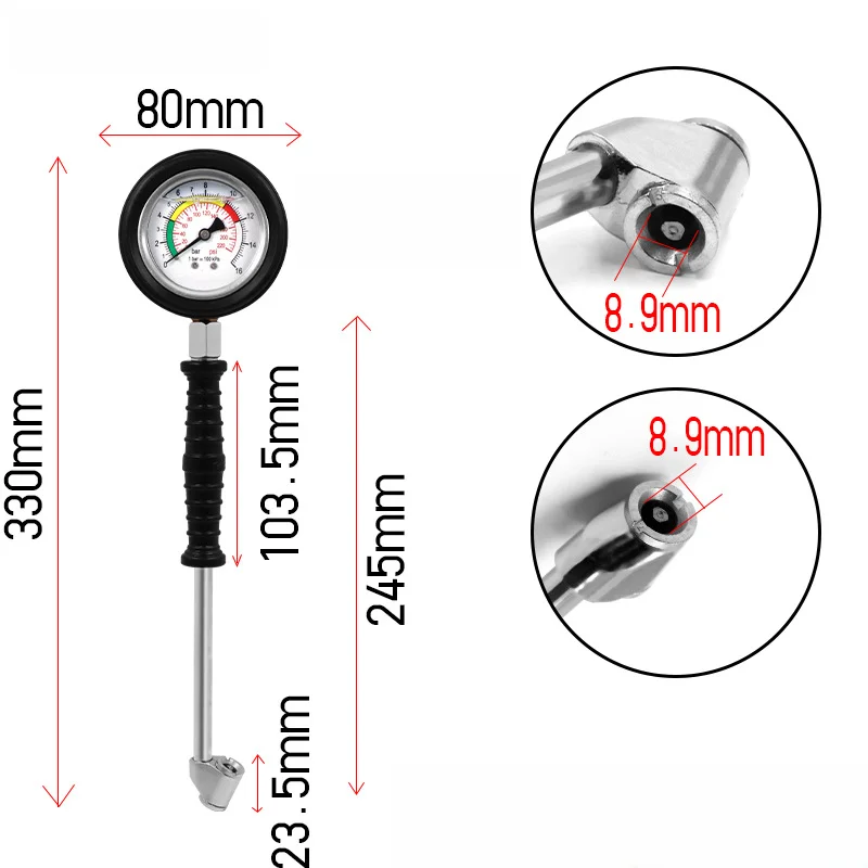 Barb Hook Tire Pressure Gauge High Precision Tire Gauge Pressure Sensor Construction Ergonomic Handle Barb Hook