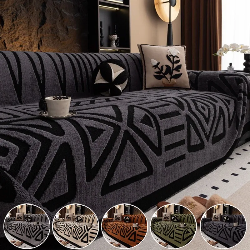 

Modern Geometric Plush Sofa Cover,Dust-Proof,Machine Washable,Fits Single To Four-Seater Sofas for Living Room & Bedroom Decor