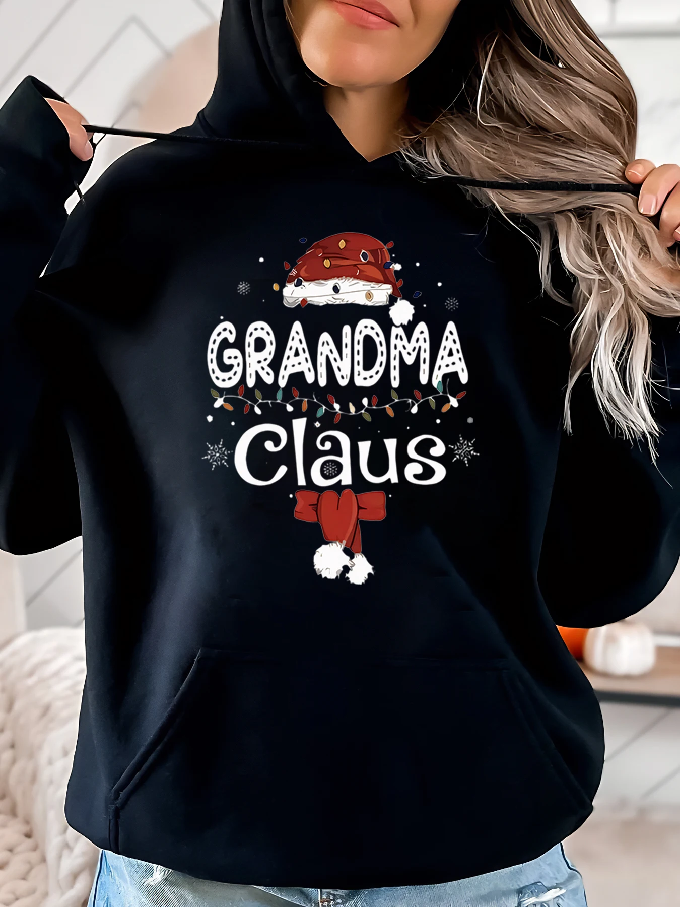 Oma Claus Weihnachten Hoodie Frauen Urlaub Familie Passendes Outfit Schwarz Plus-Size
