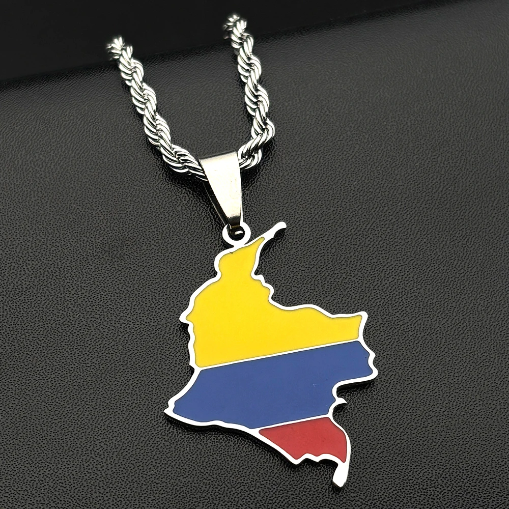 Colombia Map Flag Pendant Necklace For Women Men Stainless Steel Gold Color South America Country Nation Art Male Jewelry Gifts