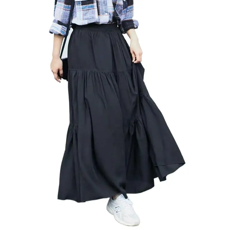 Autunm casual cotton maxi skirts,Black white purple Spring long vintage skirts plus size Korea party skirts