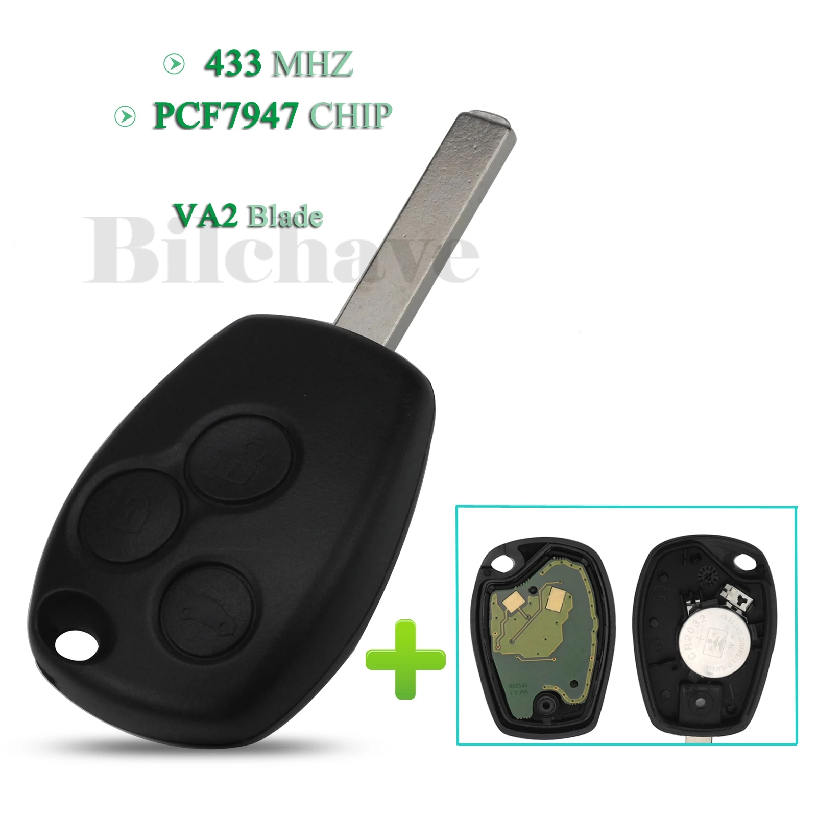 

jingyuqin 10pcs For Renault Kangoo II Clio III Duster Modus Twingo Dacia FOB 433Mhz PCF7947 Chip Remote Car Key With VA2 Blade