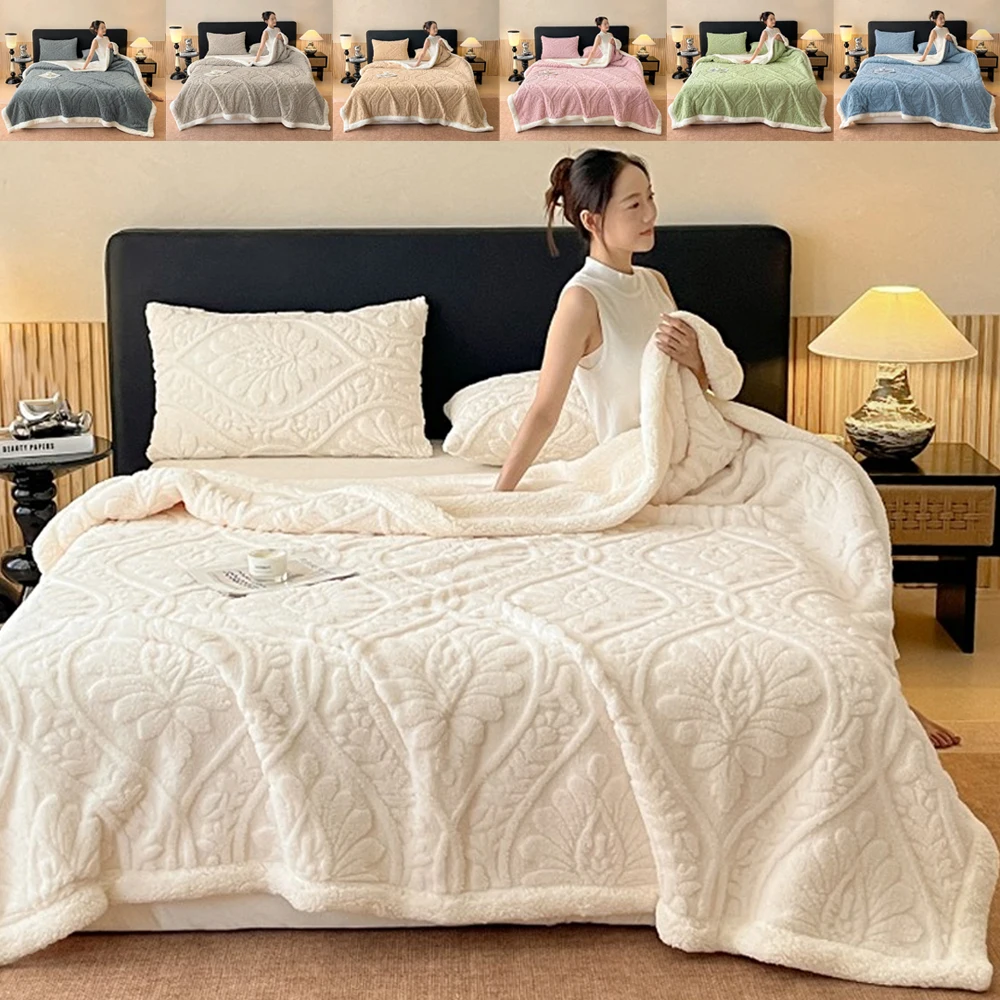 

1PC Cashmere Blanket Cozy Winter Blanket with Double-sided Fluff Plush 3d Jacquard Design for Office Home Bed Sofa for Dormitory