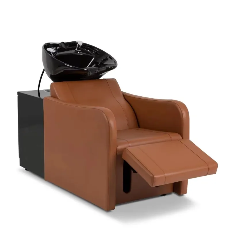 Adjustable leg rest ceramic basin shampoo chair reclining shampoo bed