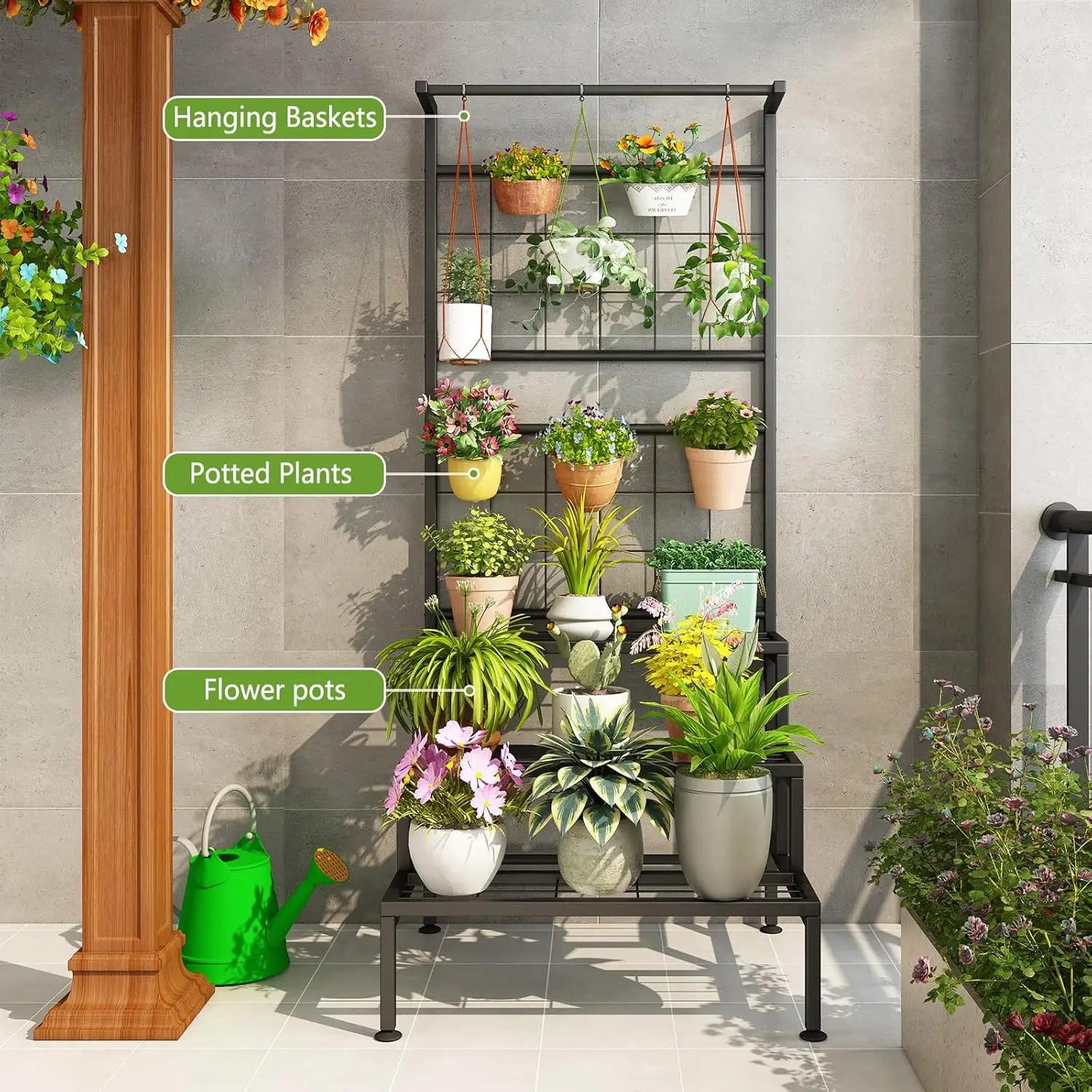 Plant Stand 3-Tier Hanging Shelves Flower Pot Organizer Multiple Flower Display Holder Indoor Outdoor