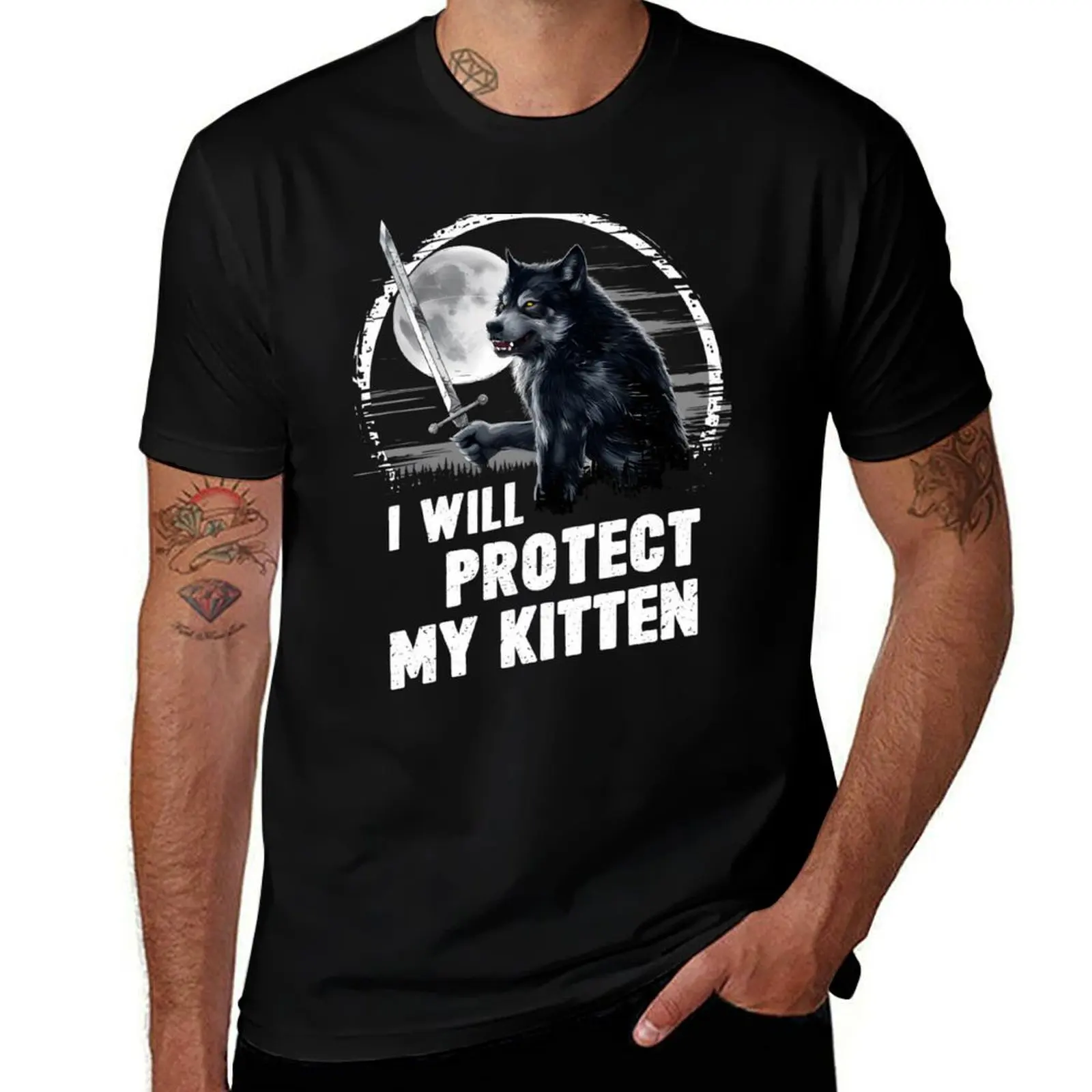 

Were.wolf Rip.ping Alpha Wolf I Will Protect My Kitten T-Shirt cute tops Clothing mens designer clothes