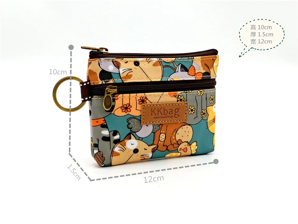 Women Polyester Cartoon Print Keychain Wallet Small Card Organizer Key Pouch Ladies Money Bag Coin Purse for Children Girls Boys