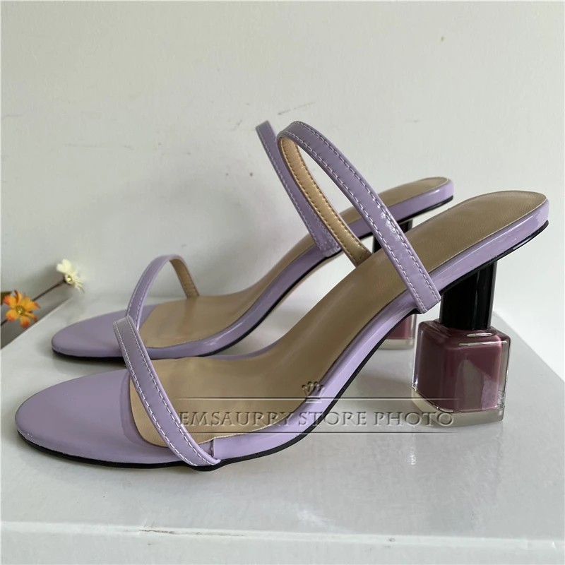 Luxury Patent Leather Narrow Band Slip-on Mules Summer Sexy Slingbacks Open Toe Novelty Nail-Polish Heel Sandals Women