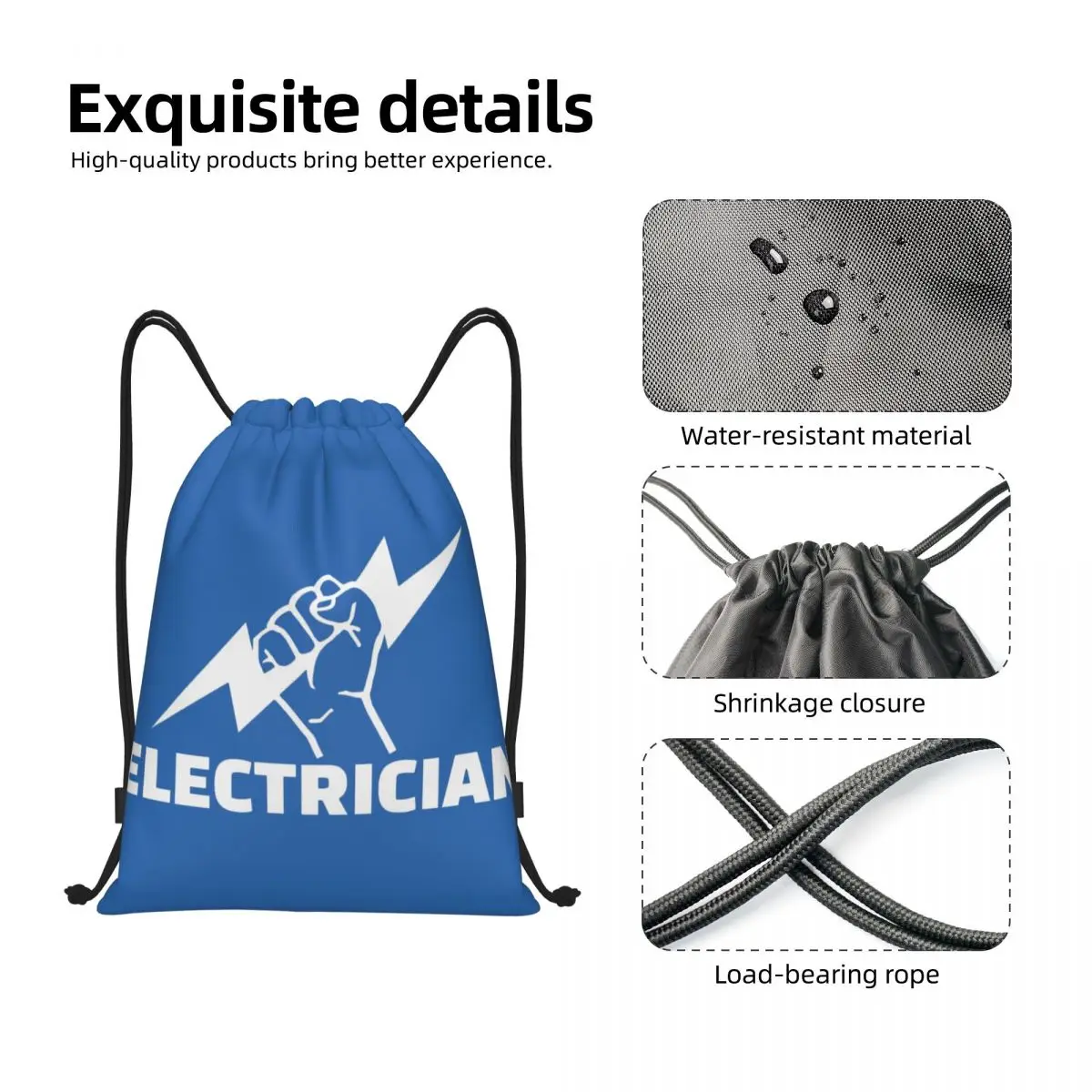 Eletricista Drawstring Bag Homens Mulheres Dobrável Ginásio Esportes Sackpack Engenheiro Energia Elétrica Compras Mochilas