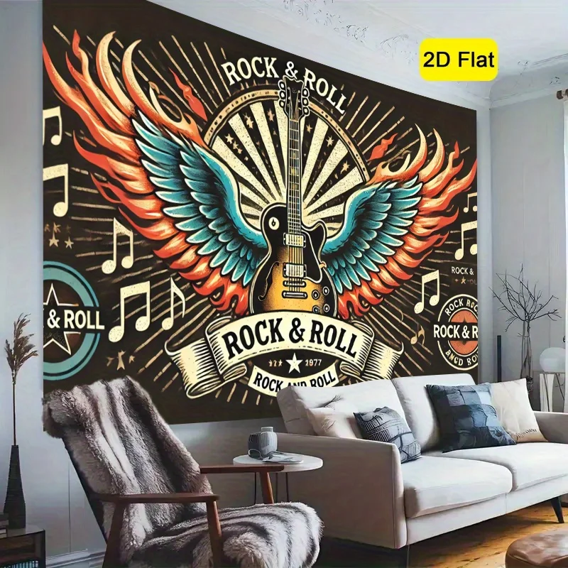Vintage Rock and Roll Music Guitar Tapestry Wall Decor Backdrop for Party Home Art Concert Style Sleeper Room Decoration Print