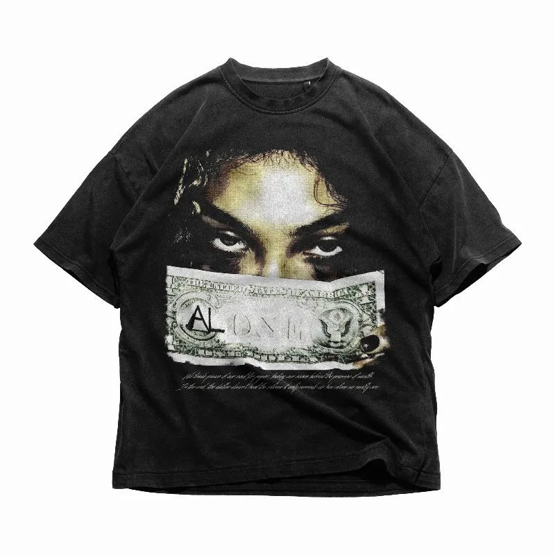 Lonely USD Banknote Pattern T-shirt, Street Style T-shirt, Men's T-shirt, Summer New Unisex High Street T-shirt