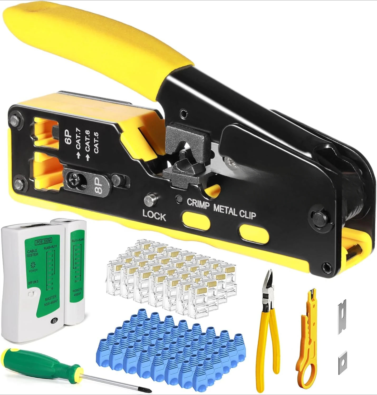 RJ45 Crimp Tool Pass Through Ethernet Crimper Cat5 Cat5e CAT6 Crimping Tool Kit (Crimper Kit28 STP)