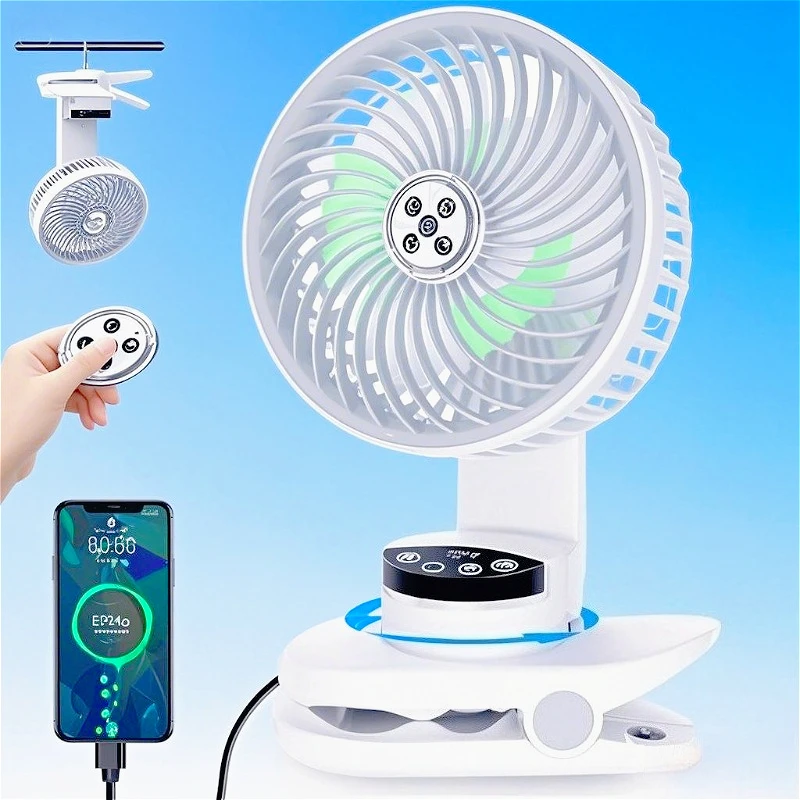 10000mAh Battery Operated Desktop Fan with 8 Speeds Auto Oscillation Outdoor Rechargeable Quiet Table Fan with Night Light Remot