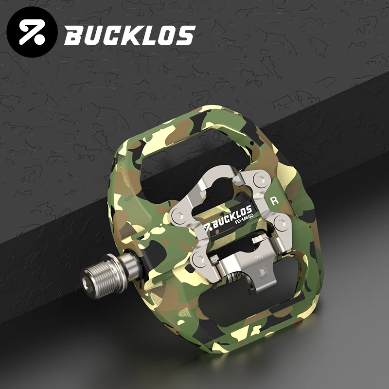 BUCKLOS Mountainbike-Pedale, Doppelfunktion, abgedichtete Lager, flache und feststellbare Pedale, Nylonfaser, 9/16 Zoll, klickfreie Pedale für SPD PD-M650
