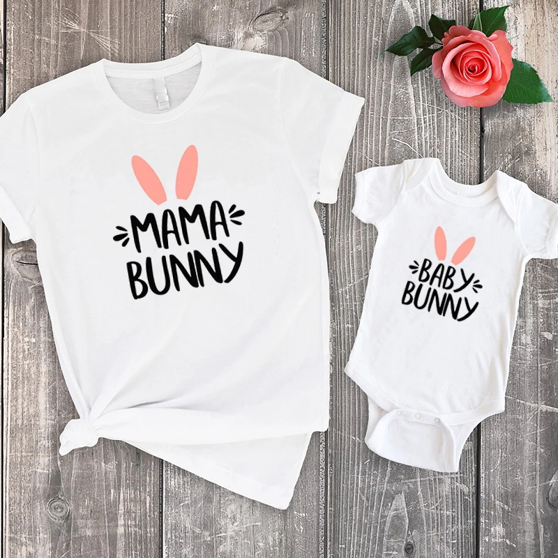 

Easter Day Bunnies Shirt Fashion Print Big Sister Family Look Mama Bunny Matching Easter Day Tshirts Mommy Me Easter