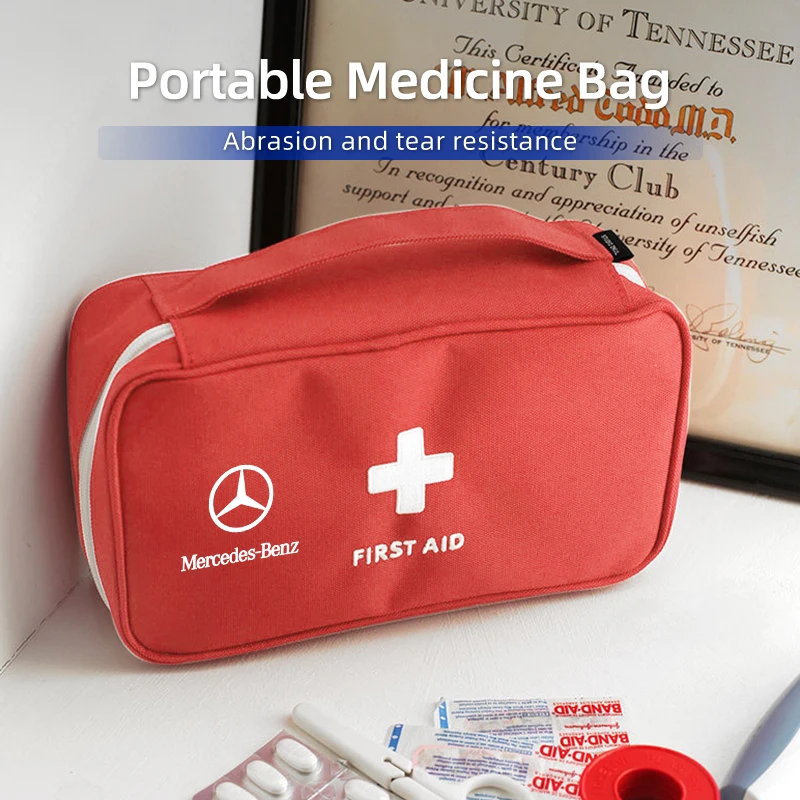 شعار السيارة المحمولة الإسعافات الأولية الطب المنظم السفر مجموعة طبية صغيرة لمرسيدس بنز AMG A C E Class W201 W210 W108 W204