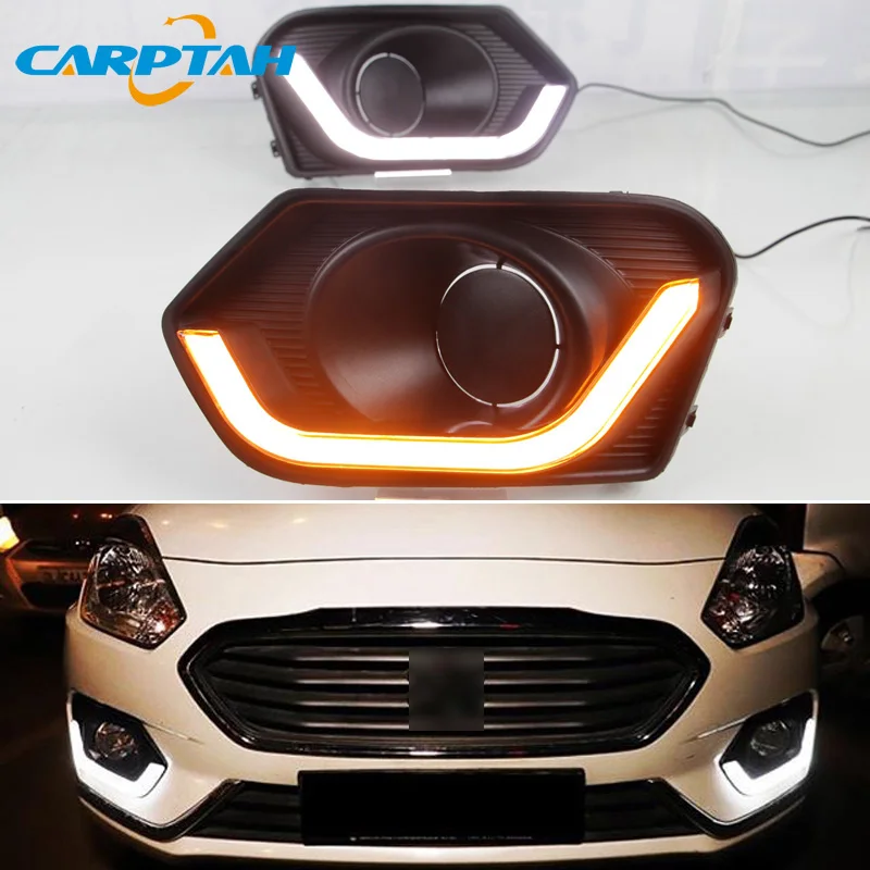 Car LED DRL 12V Daylights For Suzuki Dzire 2017 2018 2019 Yellow Turn Signal Daytime Running Headlamps Auto Driving Lamp