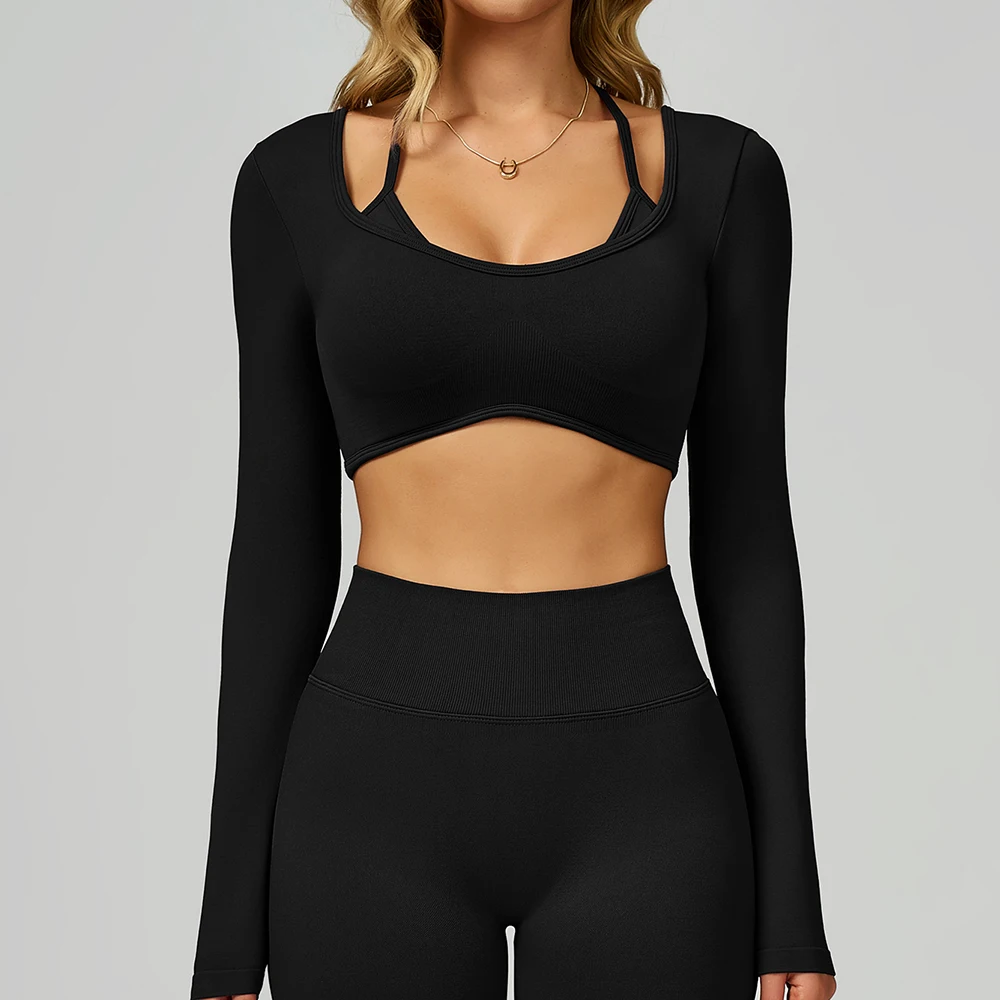 Seamless Yoga Long Sleeved Women Shirts Sportswear Women's Gym Top Fitness Sports Crop Top Ribbed Female Fast Dry Yoga Clothing - Image 3