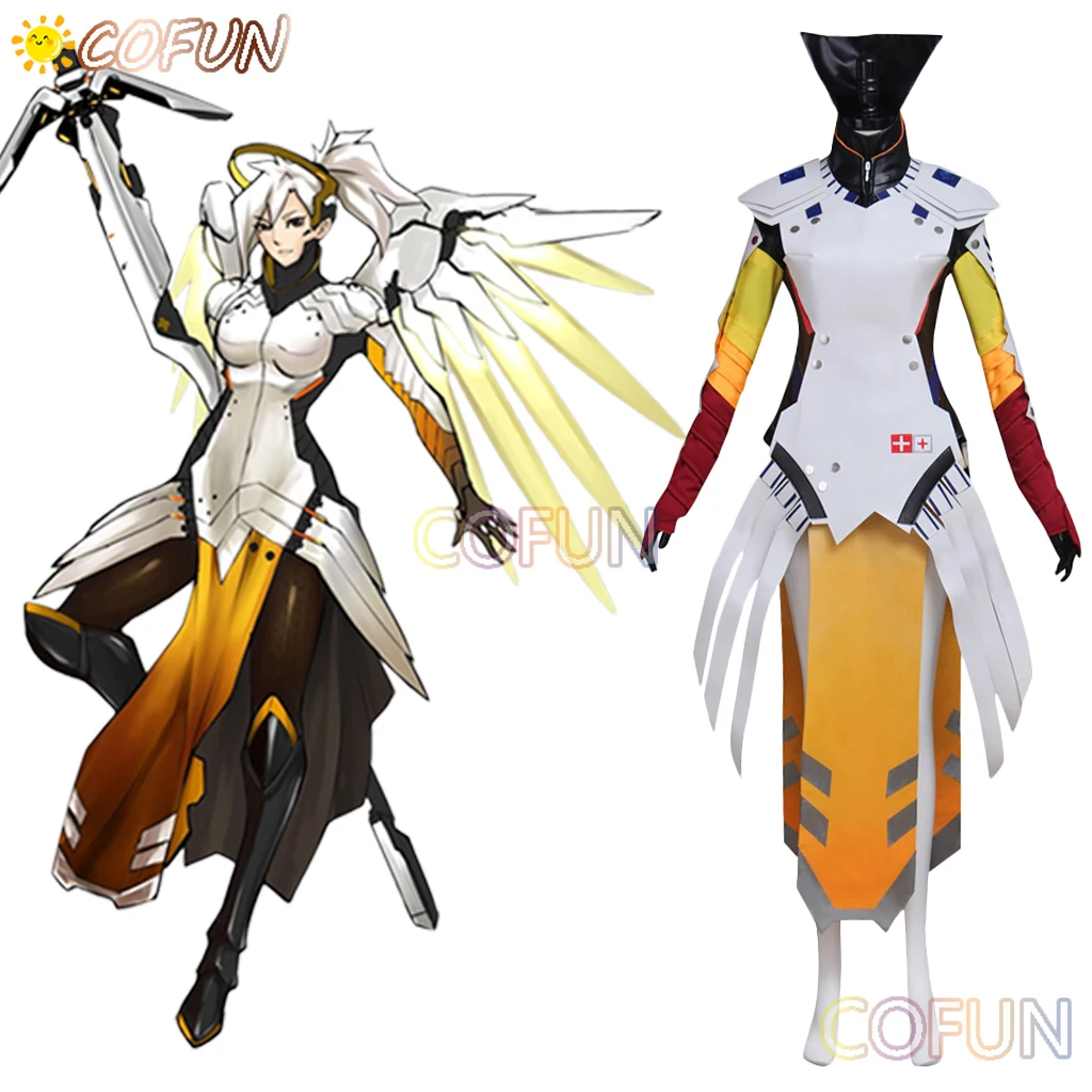 

COFUN [по индивидуальному заказу] костюм для косплея Mercy Angela Ziegler, женский размер, топ на Хэллоуин, комбинезон, одежда для ролевых игр