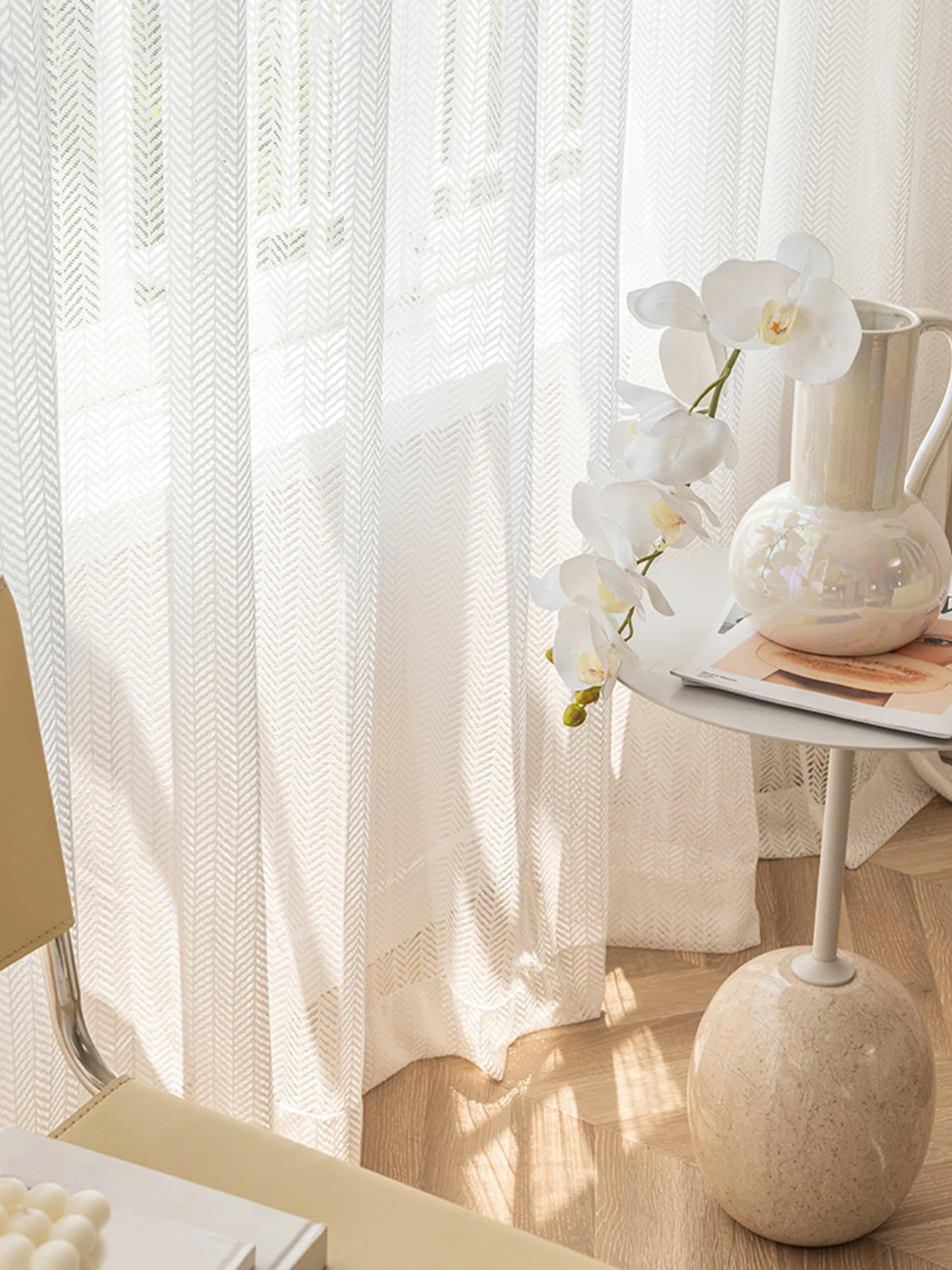 Herringbone pattern jacquard top-grade white yarn simple modern luxury window screen curtain