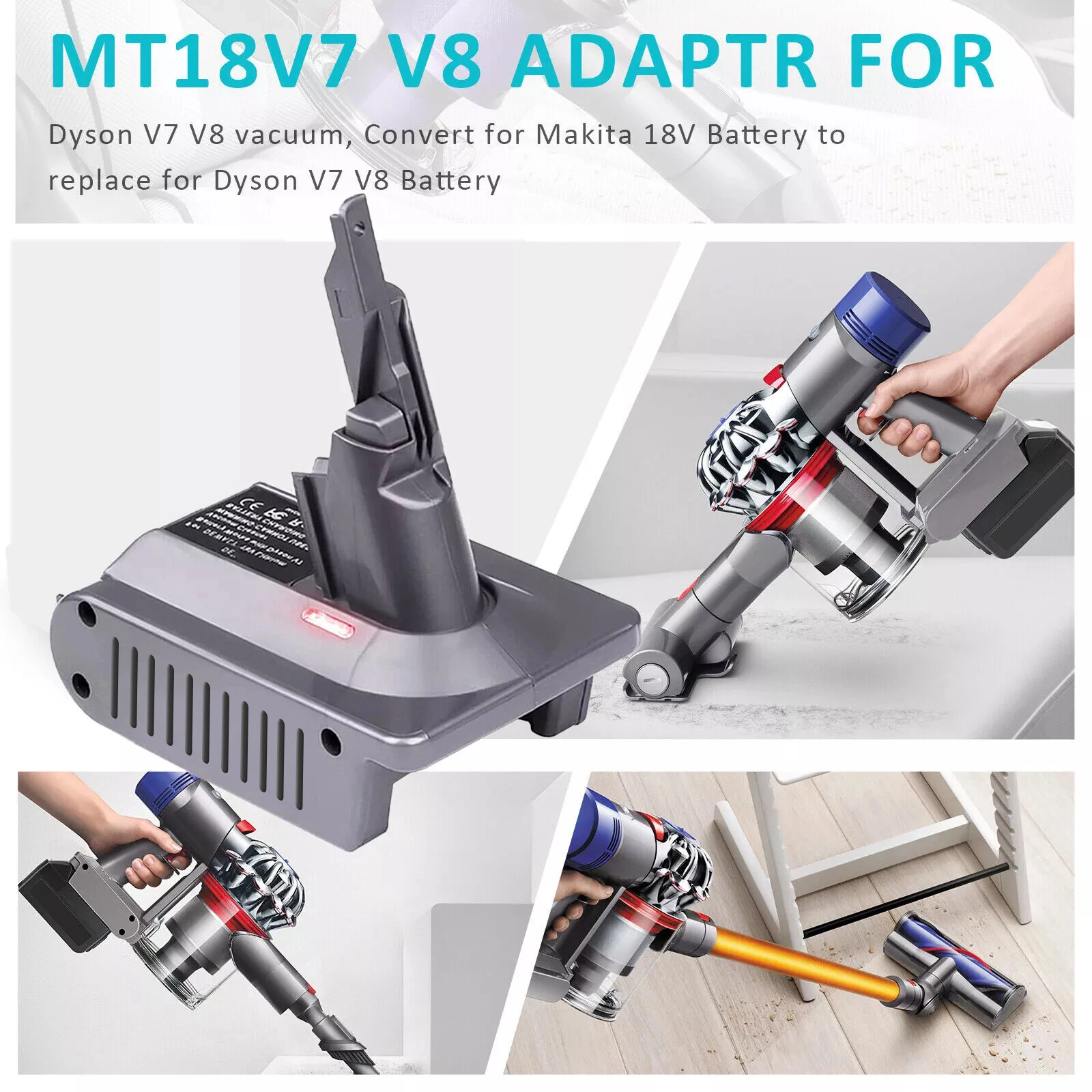 Turpow Battery Adapter For Makita BL1830 18V Battery to Dyson V7/V8 Adapter with Dyson V7/V8 Series Lithium Tool Batteries